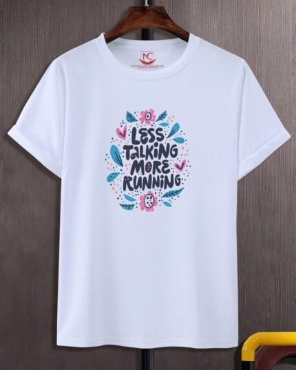 Less Talking More Running Graphic Printed White T-Shirt-305