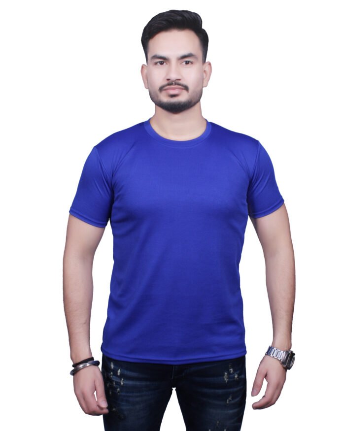 Classic Comfort: Round Neck Half Sleeve Royal Blue Rice Knit T-Shirt - Image 8