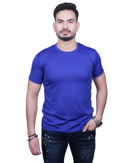 Classic Comfort: Round Neck Half Sleeve Royal Blue Rice Knit T-Shirt