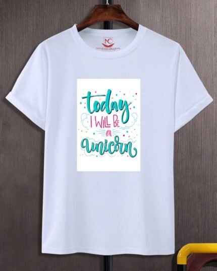 Unicorn Graphic Printed White T-Shirt-326