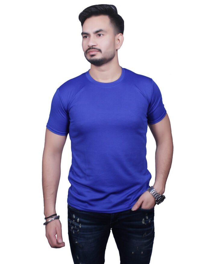 Classic Comfort: Round Neck Half Sleeve Royal Blue Rice Knit T-Shirt - Image 6
