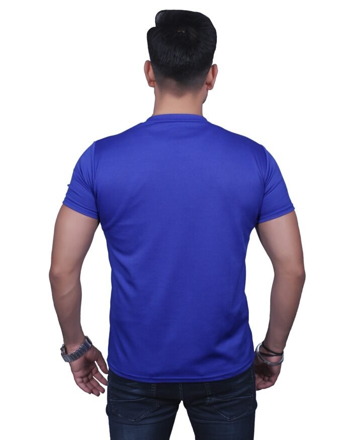 Classic Comfort: Round Neck Half Sleeve Royal Blue Rice Knit T-Shirt - Image 3