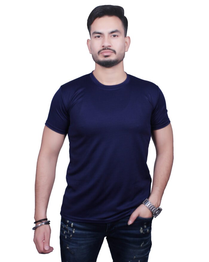 Classic Comfort: Round Neck Half Sleeve Dark Blue Rice Knit T-Shirt