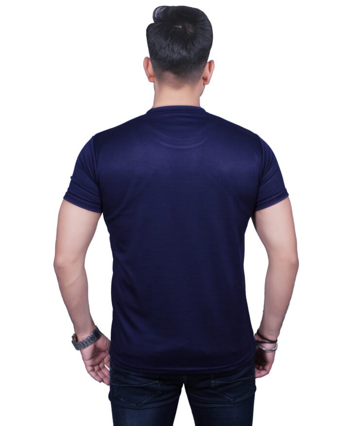 Classic Comfort: Round Neck Half Sleeve Dark Blue Rice Knit T-Shirt - Image 3