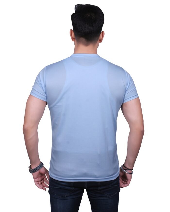 Classic Comfort: Round Neck Half Sleeve Powder Blue Rice Knit T-Shirt - Image 5