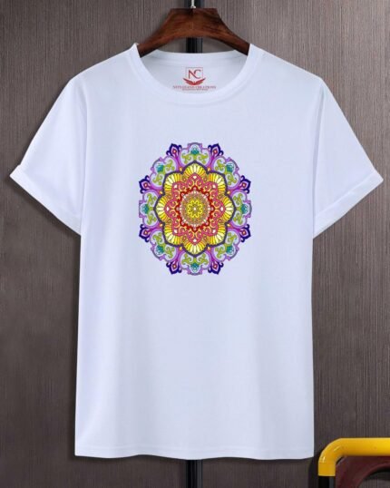 Mandala Graphic Printed White T-Shirt-489