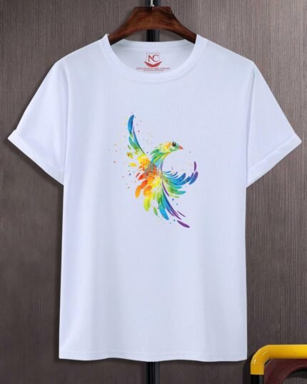 Splash Fantasy Bird Graphic Printed White T-Shirt-496