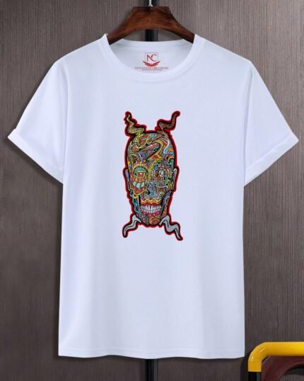 Bold Skull Graphic White T-Shirt-503