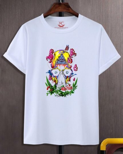 Psychedelic Graphic Printed White T-Shirt-508