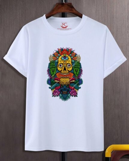 Skull Graphic Printed White T-Shirt-510