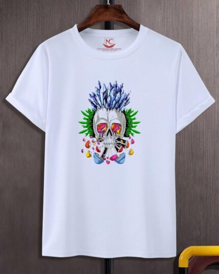 Skull Graphic Printed White T-Shirt-511