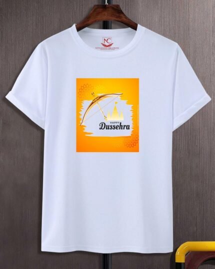 Happy Dussehra Graphic Printed White T-Shirt-534