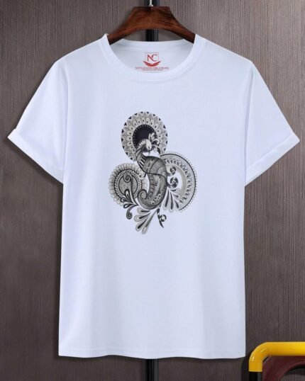 Peacock Mandala Graphic Printed White T-Shirt-576
