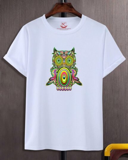 Owl Graphic Printed White T-Shirt-579