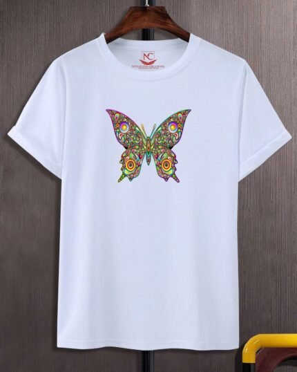 Butterfly Graphic Printed White T-Shirt-580