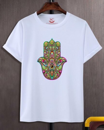 Hamsa Hand Graphic Printed White T-Shirt-581