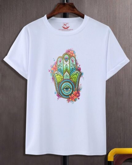 Hamsa Hand Graphic Printed White T-Shirt-582