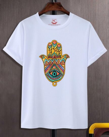 Hamsa Hand Graphic Printed White T-Shirt-584