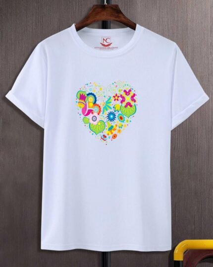 Floral Heart Graphic Printed White T-Shirt-597