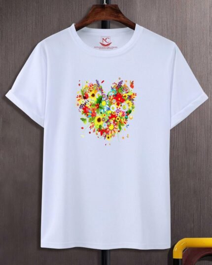 Heart Graphic Printed White T-Shirt-598