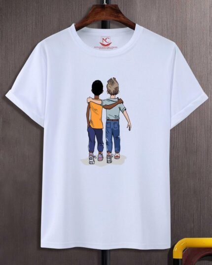 Two Friends Graphic Printed White T-Shirt-602