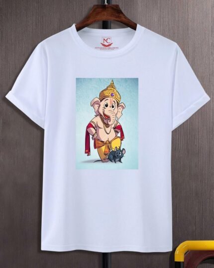 Ganesh Ji Divine Blessings Graphic Printed White T-Shirt-619