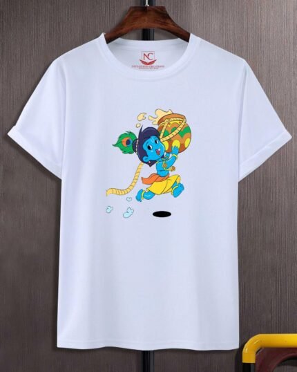 Divine Krishna Graphic Printed White T-Shirt-623