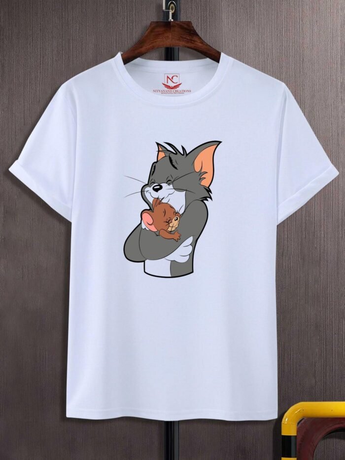 Tom and Jerry Classic Cartoon Fun Graphic Printed White T-Shirt-645