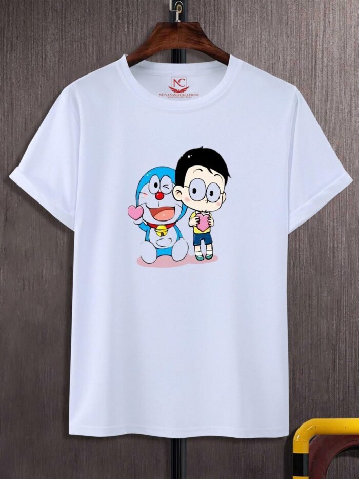 Nobita & Doraemon Adventure Awaits Graphic Printed White T-Shirt-649
