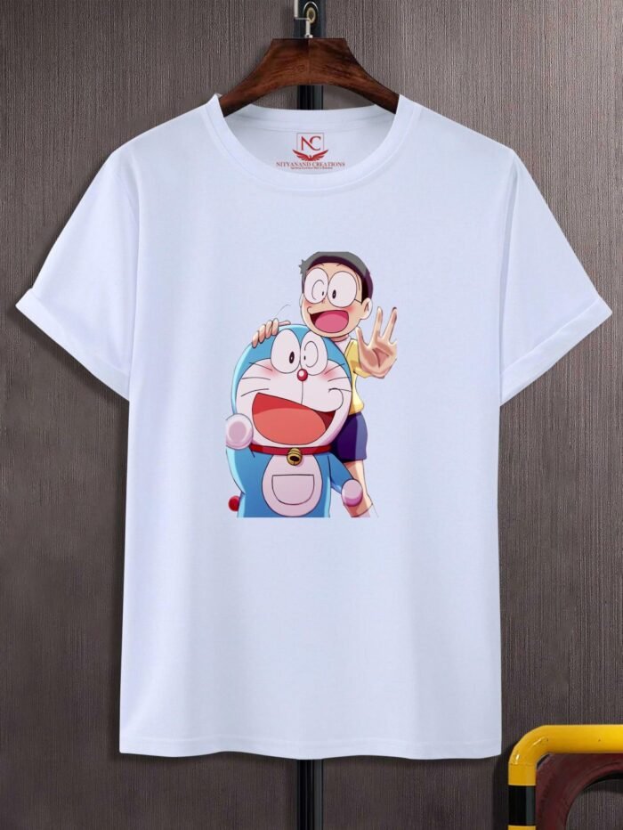 Nobita & Doraemon Adventure Awaits Graphic Printed White T-Shirt-650