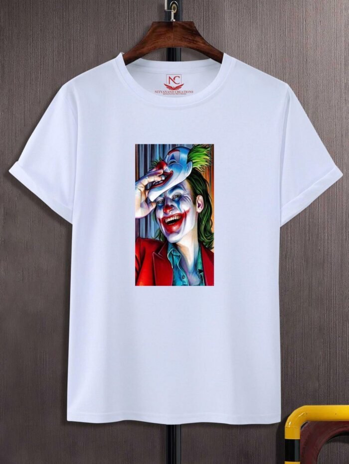 Joker Men's Printed White Tee: Embrace the Chaos in Style - Image 2