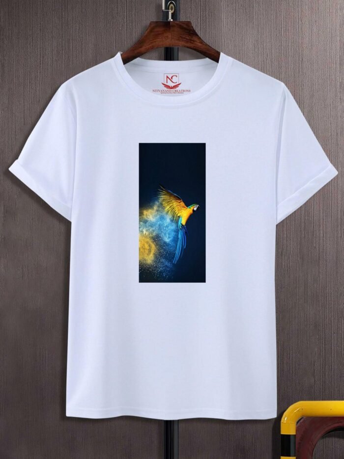 Bird Printed White Polyester T-Shirt: Lightweight Elegance and Breathable Comfort-1100012 - Image 2