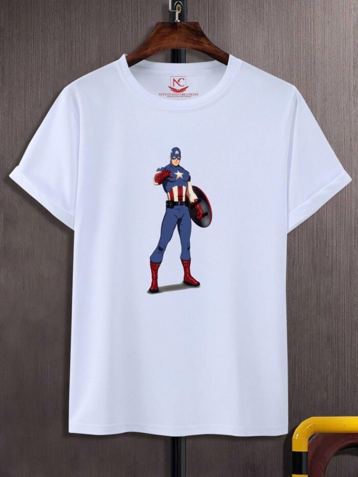Captain America Round Neck Printed T-Shirt - Polyester