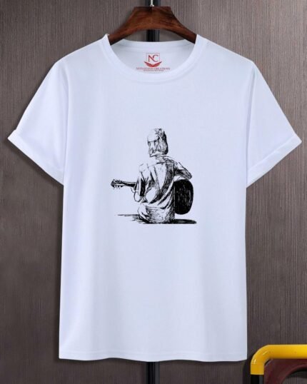 Sitting Street Musician Round Neck T-Shirt for Men
