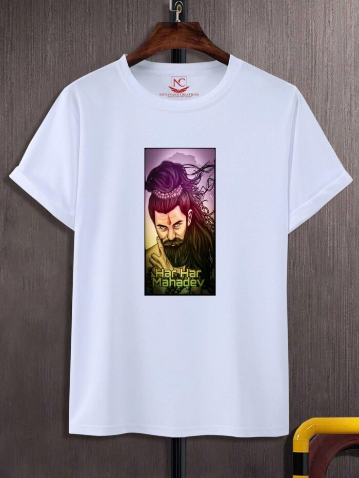 Har Har Mahadev Graphic Printed White T-Shirt