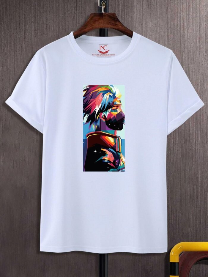Round Neck kakashi Printed White T-shirt-Lightweight & Stylish