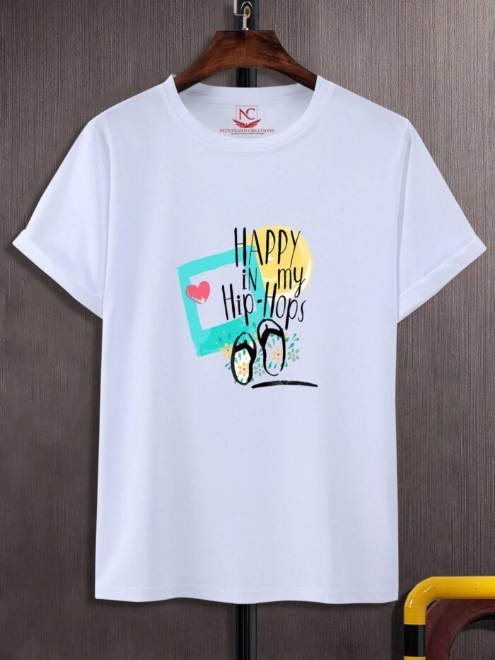 "Happy in My Hip Hop" Graphic Printed Polyester T-Shirt-110209
