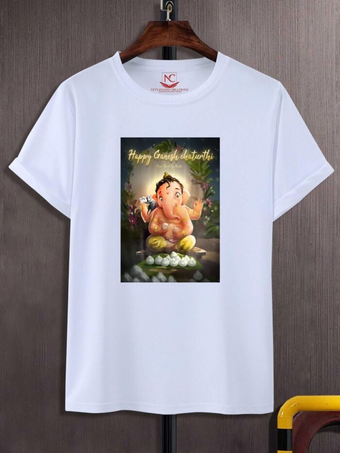 Happy Ganesh Chaturthi Graphic Printed Polyester T-Shirt