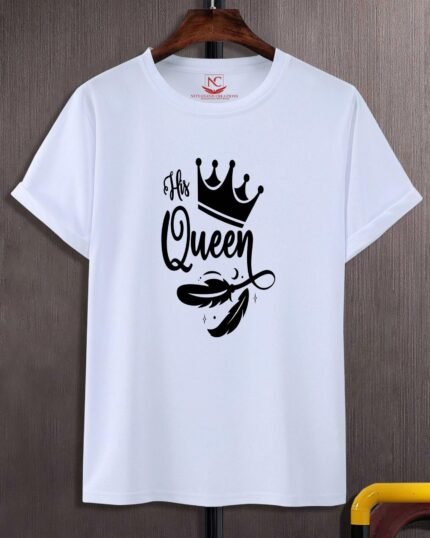 His Queen Round Neck Graphic Printed White T-Shirt