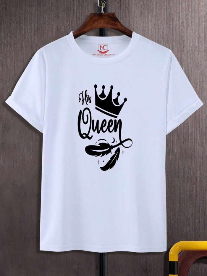 His Queen Round Neck Graphic Printed White T-Shirt