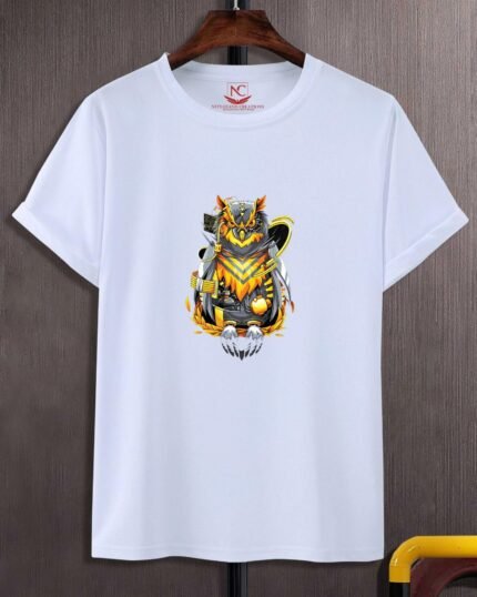 Cyber Owl Graphic Printed White T-shirt
