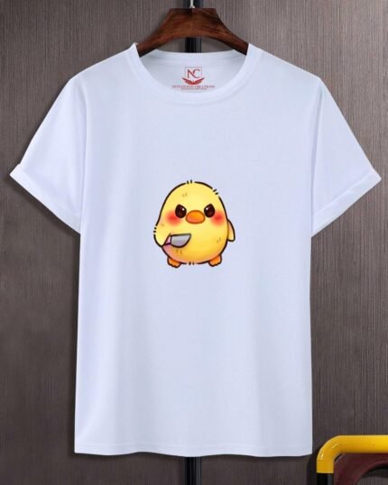 Cute Baby Duck Graphic Printed White T-Shirt