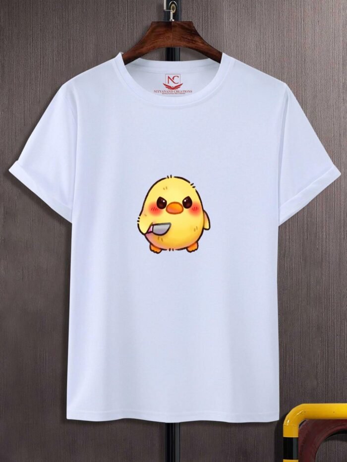 Cute Baby Duck Graphic Printed White T-Shirt