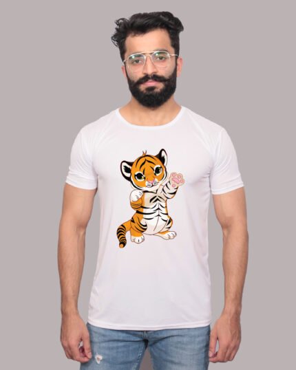 Majestic Tiger Graphic Printed White Tee-1200293