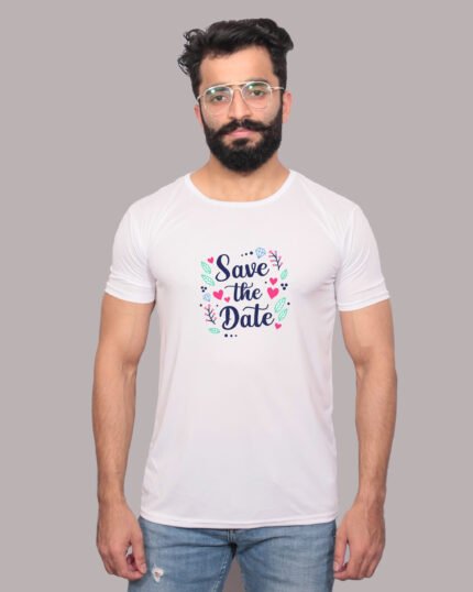 Save the Date Celebration Graphic Printed White Tee-1200313