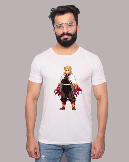 Kyojuro Rengoku Flame Hashira Graphic Printed White Tee-1200317