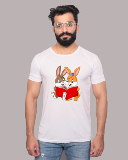 Playful Rabbits Graphic Printed White Tee-1200324