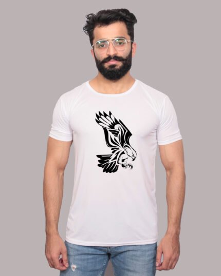 Flying Bird Prey Tattoo Graphic Printed White T-Shirt-1200344