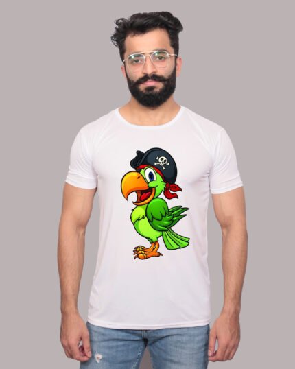 Vibrant Parrot: Graphic Printed White T-Shirt-1200347