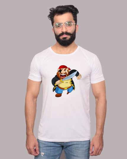 Angry Pirate Captain Graphic Printed White T-Shirt-1200350